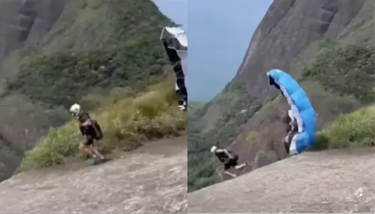 Filmagem chocante captura o momento em que um instrutor de paraquedismo salta e morre