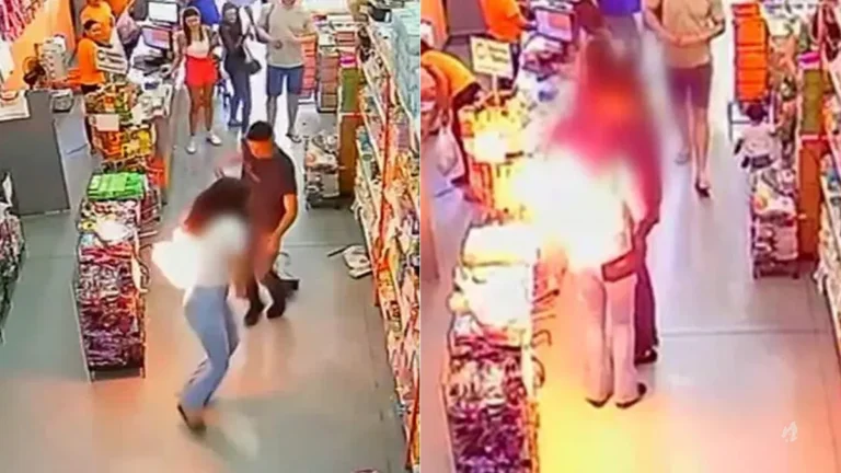 Vídeo: celular explode no bolso e deixa mulher em chamas dentro de supermercado