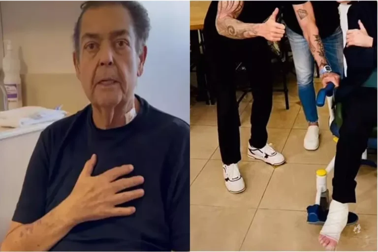 Faustão aparece de cadeira de rodas e pé enfaixado ao lado da família