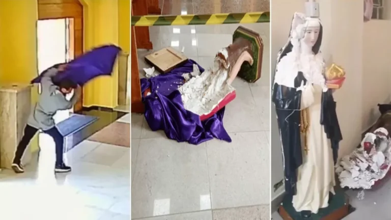 Vídeo: homem invade igreja na zona leste e destrói imagens de santos