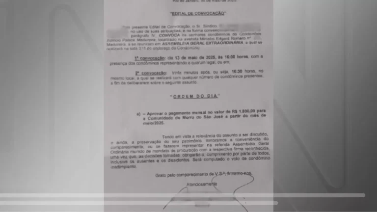 Síndico convoca reunião sobre taxa mensal cobrada por traficantes no RJ