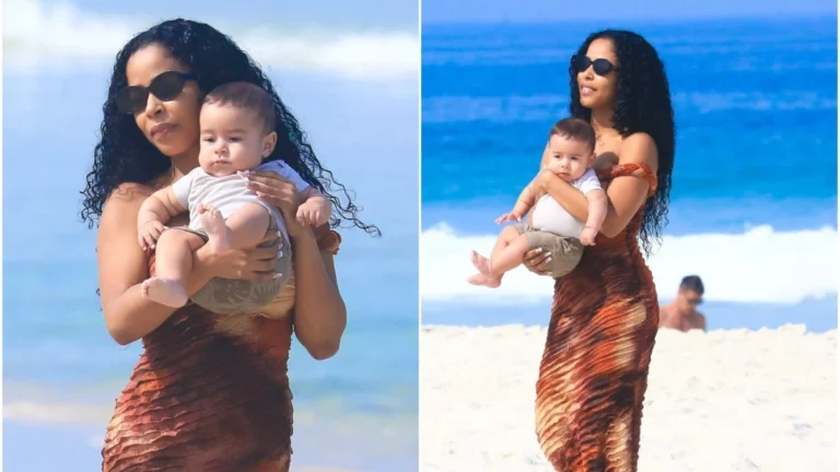 Após polêmicas, Lorena Maria aproveita dia de praia com filho com MC Daniel