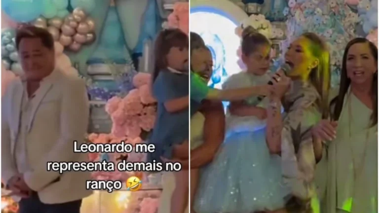 Leonardo vira meme em festa de Maria Flor: “Tá com ranço da Virginia”