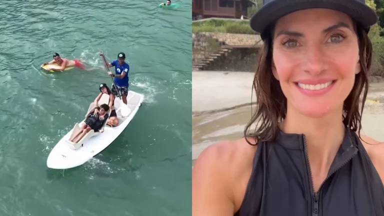 Isabella Fiorentino se emociona ao ver filho com paralisia cerebral surfar em prancha adaptada