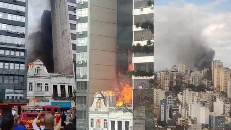 Grande incêndio atinge prédio antigo no Centro Histórico de Porto Alegre