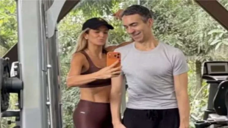 Nem nas férias! César Tralli e Ticiane Pinheiro treinam juntos durante descanso