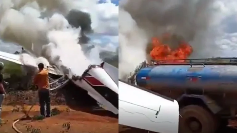 Avião com deputado e vereador faz pouso forçado e pega fogo em Rondônia