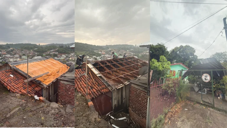 Ciclone derruba pipas de vinho e destelha igreja no RS; veja imagens
