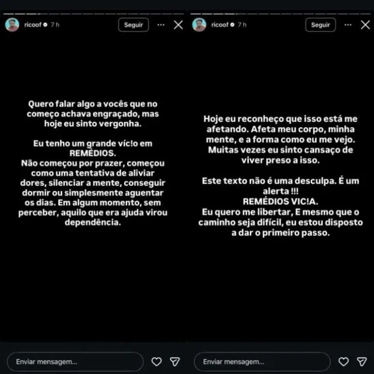 Rico Melquiades assume vício em remédios e faz alerta importante