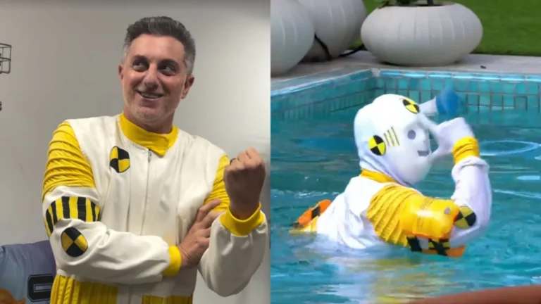Luciano Huck entra no BBB 26 vestido de Dummy e mergulha na piscina