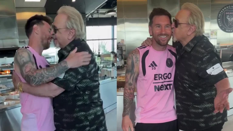 Ator de Kiko, do “Chaves”, se empolga ao conhecer Messi e beija jogador