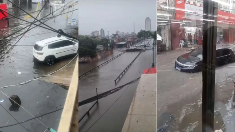 Fortes chuvas causam enchentes nas ruas de Belém, no Pará