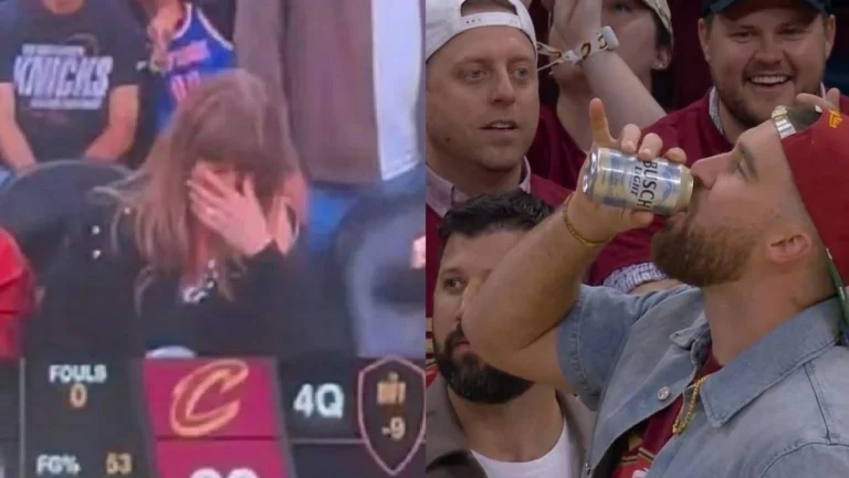 Taylor Swift se diverte com “virada de cerveja” de Travis Kelce na NBA
