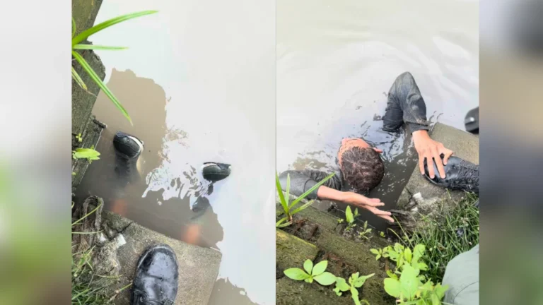 Adolescente com drogas tenta se esconder da polícia em canal de esgoto