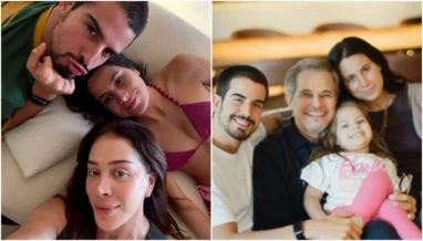 Ex-casal Claudia Raia e Edson Celulari posa ao lado dos filhos