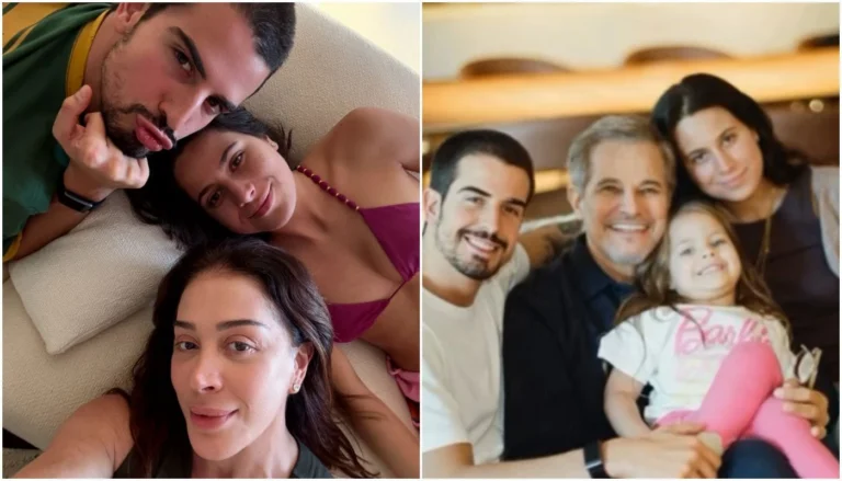 Ex-casal Claudia Raia e Edson Celulari posa ao lado dos filhos
