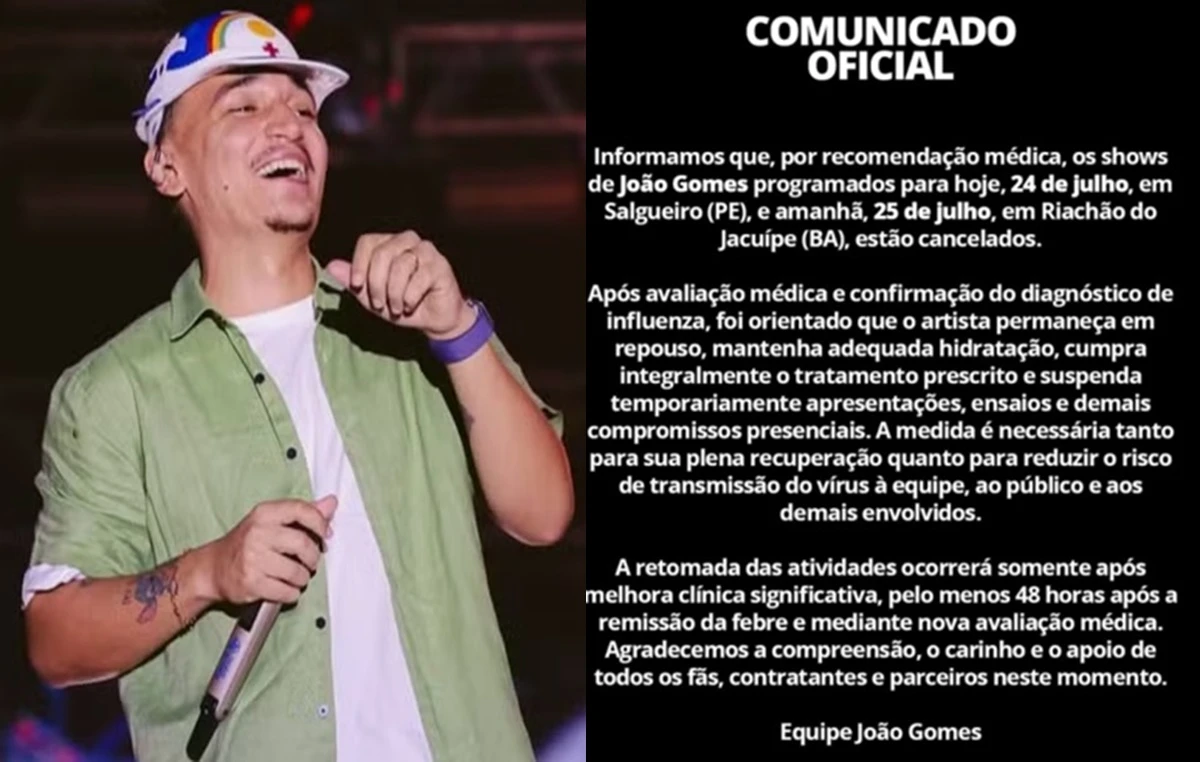 João Gomes é internado às pressas e suspende agenda de shows