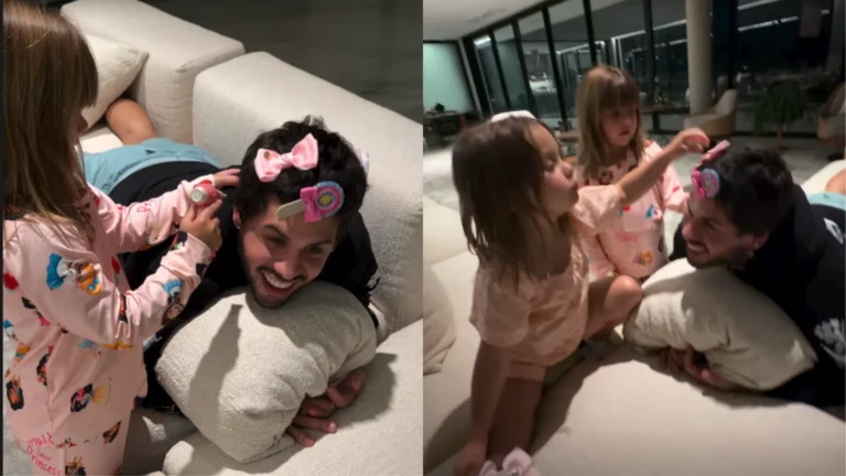 Zé Felipe ganha penteado com acessórios das filhas: “Ficou bom?”