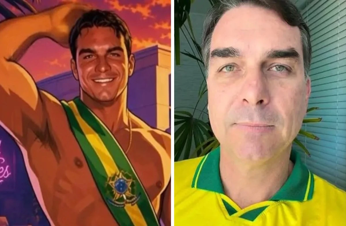 Flávio Bolsonaro viraliza ao surgir de sunga e faixa presidencial em vídeo com estética de GTA 6
