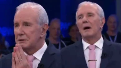 Após revelar aposentadoria, Celso Freitas se emociona com surpresa ao vivo no SBT; assista