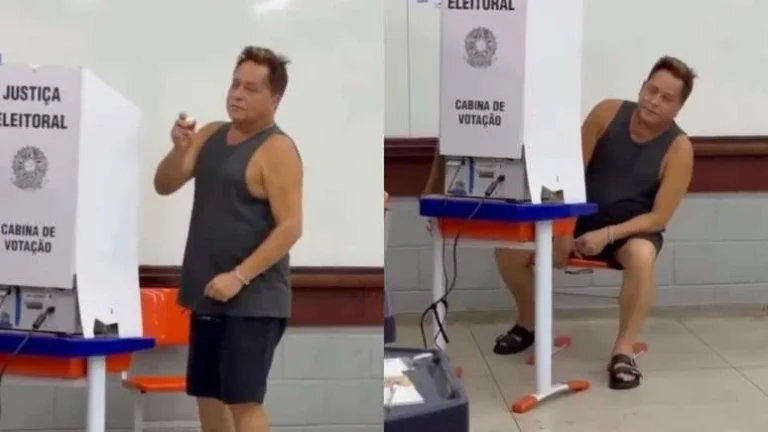 Leonardo chama atenção ao votar de bermuda e chinelo: ‘Pensei que ele ia jogar videogame’